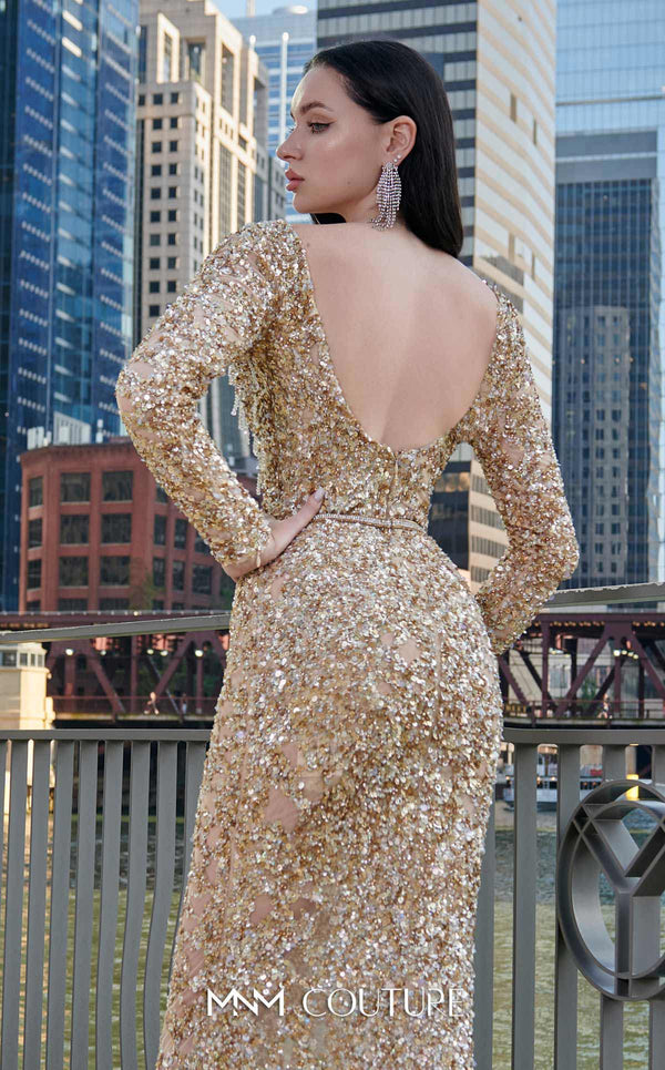 Illuminate the evening in this stunningly embroidered MNM Couture M1017 gown, accentuated with elegant beading and a graceful A-line silhouette. | Couture Shop LA