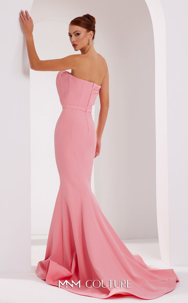 MNM Couture N0465 strapless mermaid gown with crumbcatcher bodice and sweep train. | Couture Shop LA