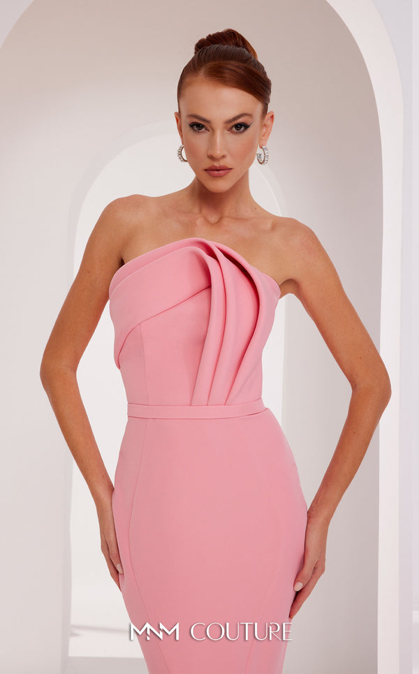 MNM Couture N0465 strapless mermaid gown with crumbcatcher bodice and sweep train. | Couture Shop LA