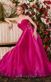 Chiffon A-line evening gown with floral embellishments, sweetheart neckline, and a flowing train. | Couture Shop LA