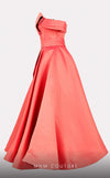 Mikado A-line midi dress with off-shoulder design and ruched detailing for stylish occasions. | Couture Shop LA
