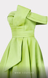 Mikado A-line midi dress with off-shoulder design and ruched detailing for stylish occasions. | Couture Shop LA