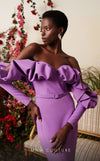 Strapless crepe mermaid gown with belt detail emphasizing the waistline for formal elegance. | Couture Shop LA