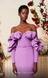 Strapless crepe mermaid gown with belt detail emphasizing the waistline for formal elegance. | Couture Shop LA
