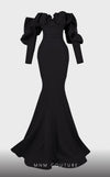 Strapless crepe mermaid gown with belt detail emphasizing the waistline for formal elegance. | Couture Shop LA