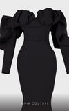 Strapless crepe mermaid gown with belt detail emphasizing the waistline for formal elegance. | Couture Shop LA