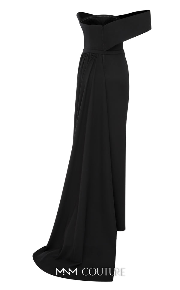 MNM Couture N0535 sarong gown with asymmetric sleeve and draping. | Couture Shop LA