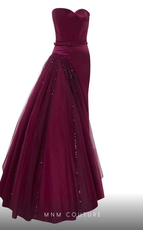 MNM Couture N0536 asymmetric A-line gown with bead embellishment. | Couture Shop LA