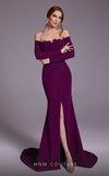 MNM Couture N0541 off-shoulder gown with corset and slit. | Couture Shop LA