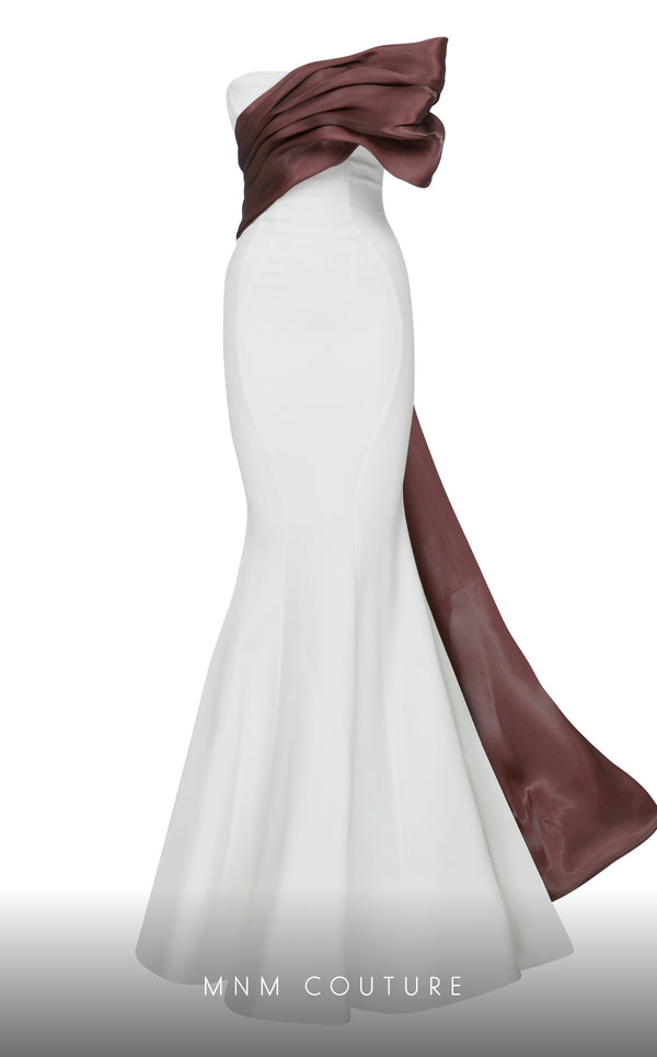 MNM Couture N0559 sleeveless column gown with organza pleating. | Couture Shop LA