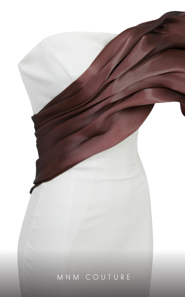 MNM Couture N0559 sleeveless column gown with organza pleating. | Couture Shop LA