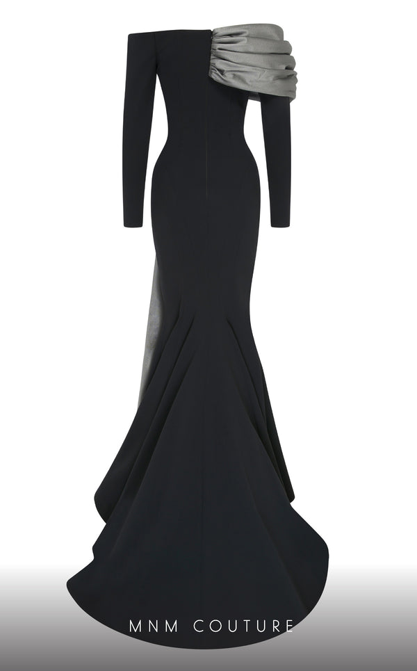 MNM Couture N0561 off-shoulder mermaid gown with draped bust. | Couture Shop LA