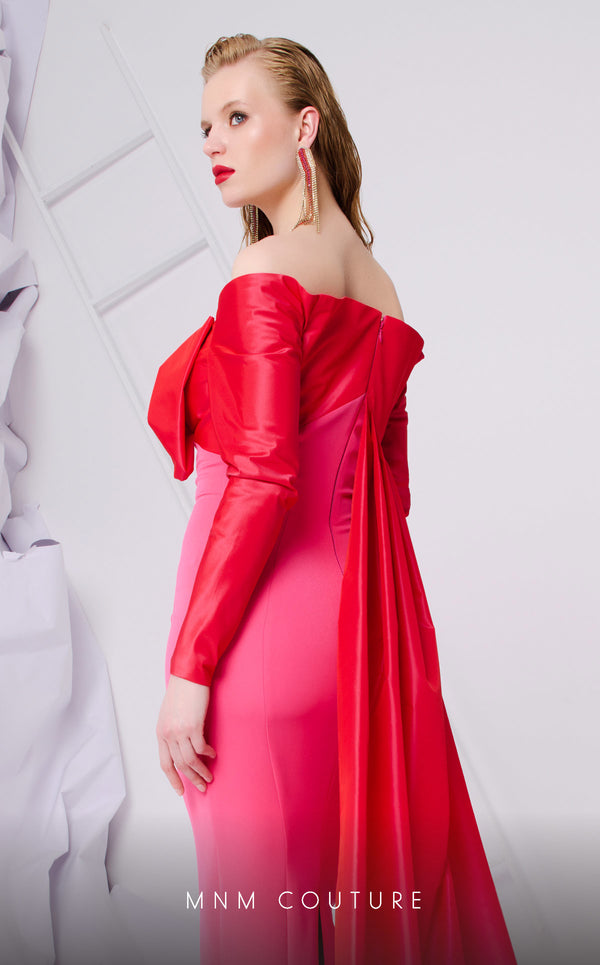 MNM Couture N0565A sweetheart column gown with cape and bow. | Couture Shop LA