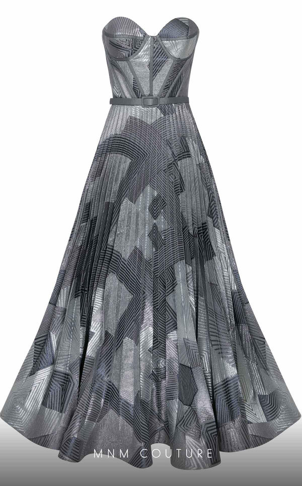 MNM Couture N0591 strapless tea-length dress with piped bustier and pleated organza skirt. | Couture Shop LA
