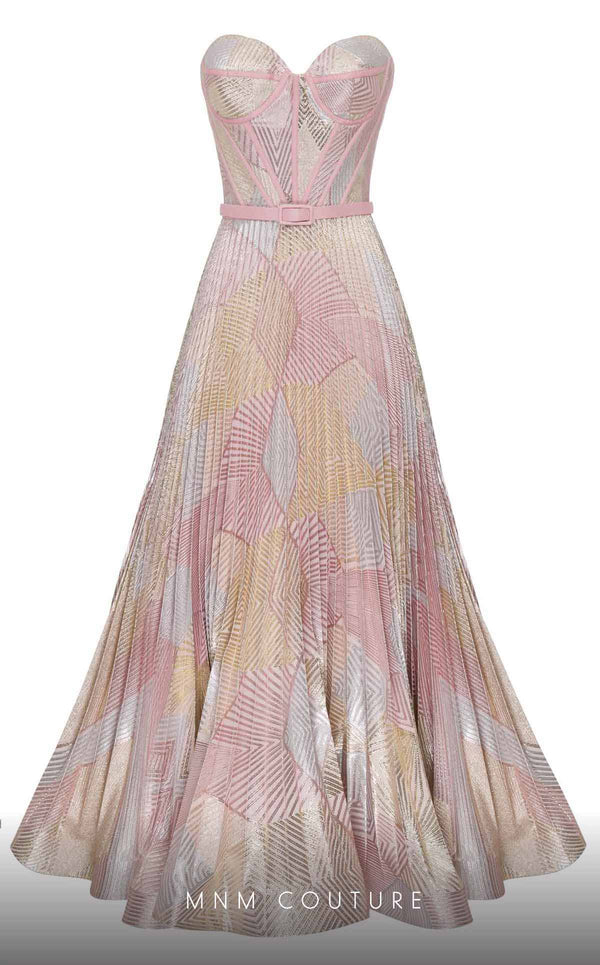 MNM Couture N0591 strapless tea-length dress with piped bustier and pleated organza skirt. | Couture Shop LA