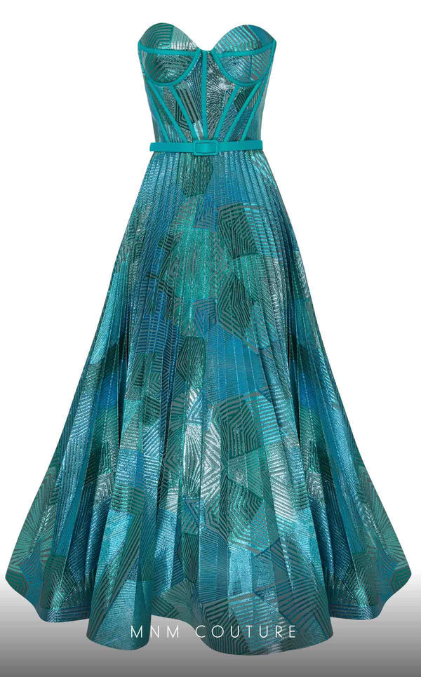 MNM Couture N0591 strapless tea-length dress with piped bustier and pleated organza skirt. | Couture Shop LA