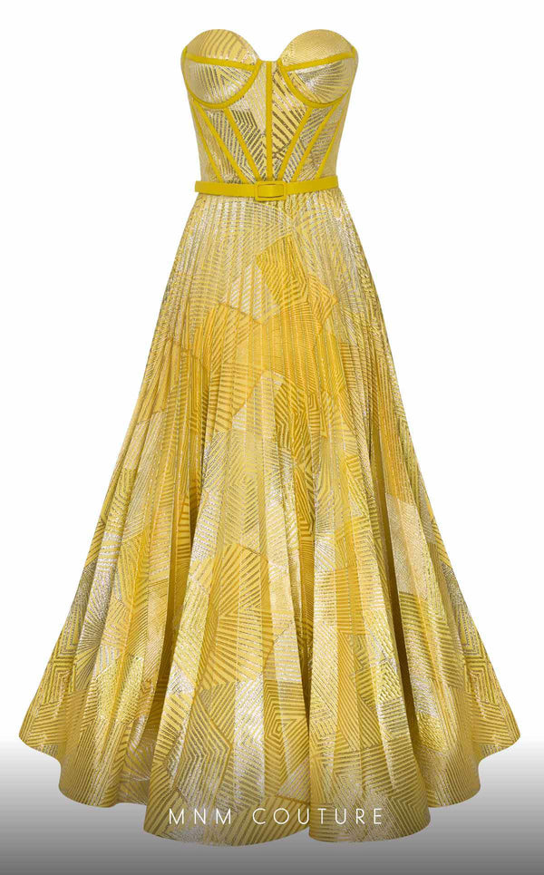 MNM Couture N0591 strapless tea-length dress with piped bustier and pleated organza skirt. | Couture Shop LA