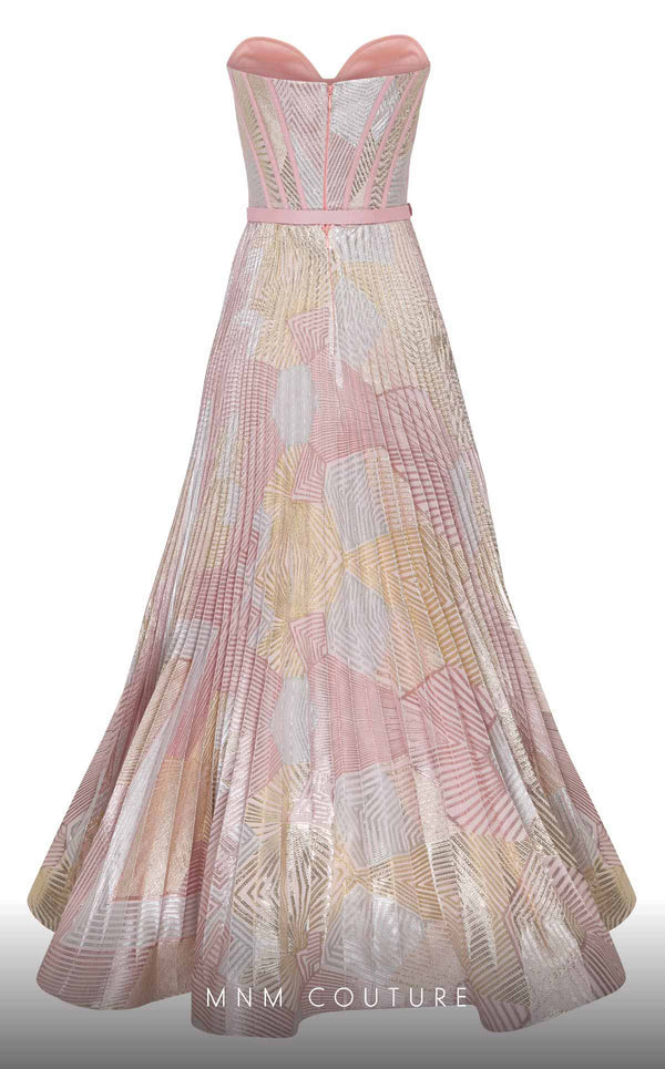 MNM Couture N0591 strapless tea-length dress with piped bustier and pleated organza skirt. | Couture Shop LA