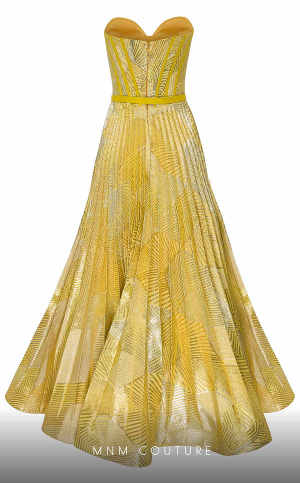 MNM Couture N0591 strapless tea-length dress with piped bustier and pleated organza skirt. | Couture Shop LA