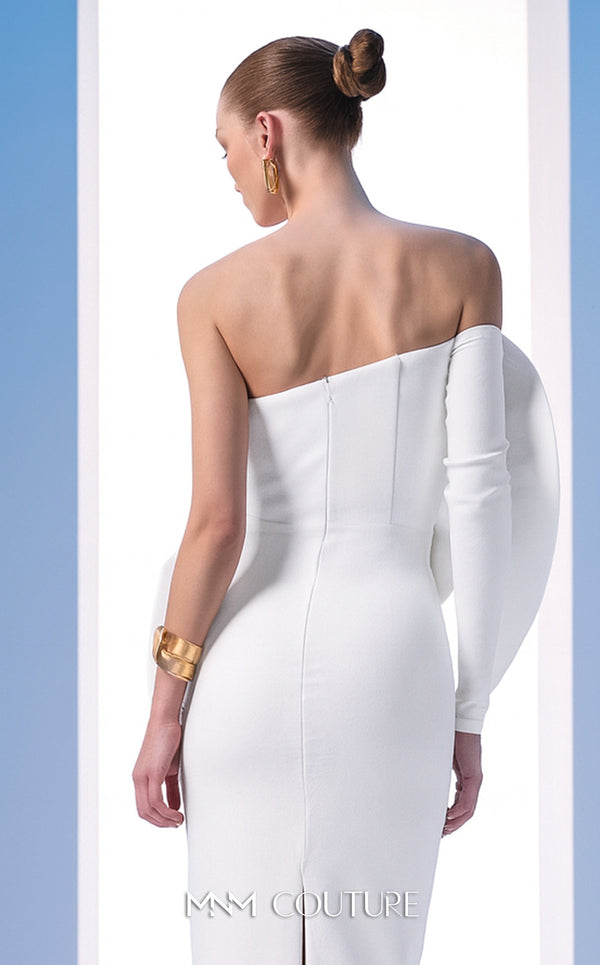 MNM Couture N0618 one-sided off-shoulder gown with draped detailing. | Couture Shop LA