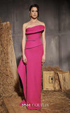 MNM Couture Style N0647 fuchsia rayon crepe column dress with asymmetric sweetheart neckline & long sleek lines. | Couture Shop LA