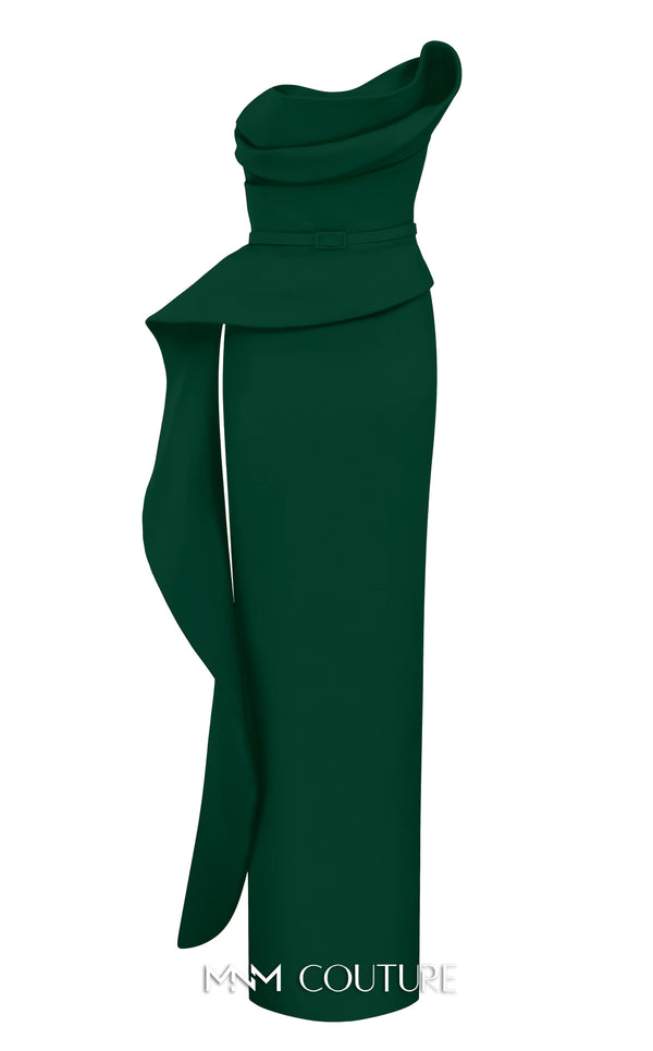 MNM Couture Style N0647 fuchsia rayon crepe column dress with asymmetric sweetheart neckline & long sleek lines. | Couture Shop LA