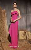 MNM Couture Style N0647 fuchsia rayon crepe column dress with asymmetric sweetheart neckline & long sleek lines. | Couture Shop LA