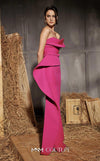 MNM Couture Style N0647 fuchsia rayon crepe column dress with asymmetric sweetheart neckline & long sleek lines. | Couture Shop LA