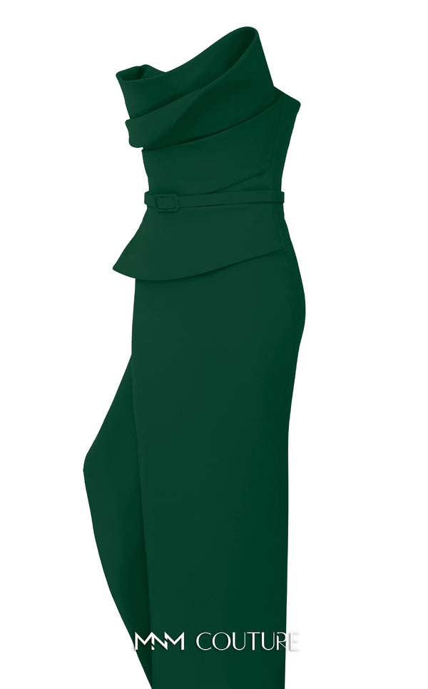 MNM Couture Style N0647 fuchsia rayon crepe column dress with asymmetric sweetheart neckline & long sleek lines. | Couture Shop LA