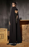 MNM Couture Style N0657 black mesh embroidered gown with cape sleeves & column fit. | Couture Shop LA
