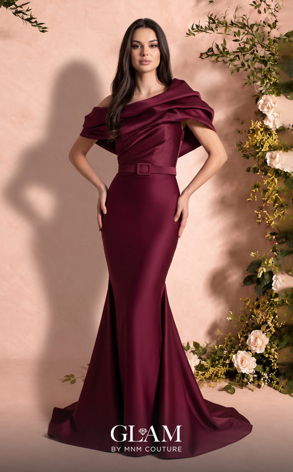 MNM Couture Style O07841 one-shoulder mermaid gown with asymmetric satin short train | Couture Shop LA