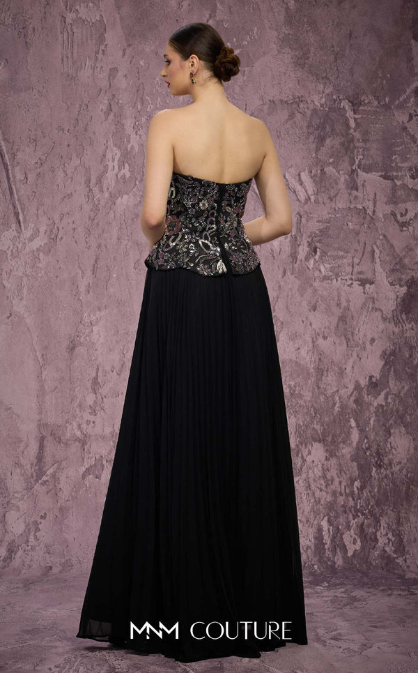 MNM Couture Style Q7778 pleated chiffon gown with a beaded corset and structured skirt. \ Couture Shop LA