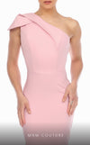 GLAM by MNM Couture R01089 one-shoulder diagonal neck midi dress with refined tailoring. | Couture Shop LA