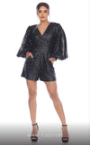 GLAM by MNM Couture R01113 puff sleeve deep V-neck sequin romper with striking style. | Couture Shop LA