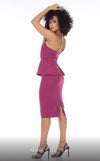 GLAM by MNM Couture R01136 sleeveless halter neck midi dress with peplum skirt. | Couture Shop LA