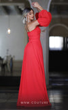GLAM by MNM Couture R07399 strapless pleated top maxi dress with removable sleeves for added versatility. | Couture Shop LA