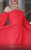 GLAM by MNM Couture R07399 strapless pleated top maxi dress with removable sleeves for added versatility. | Couture Shop LA