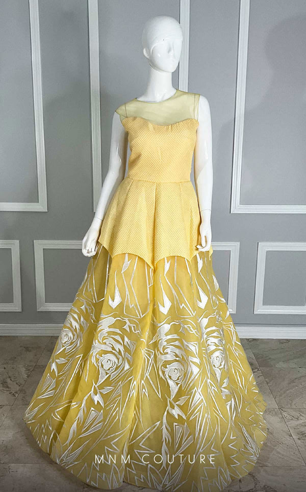 GLAM by MNM Couture R3441 sleeveless round neck flower embroidered long gown. | Couture Shop LA