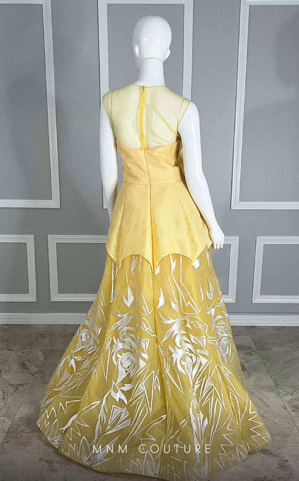 GLAM by MNM Couture R3441 sleeveless round neck flower embroidered long gown. | Couture Shop LA