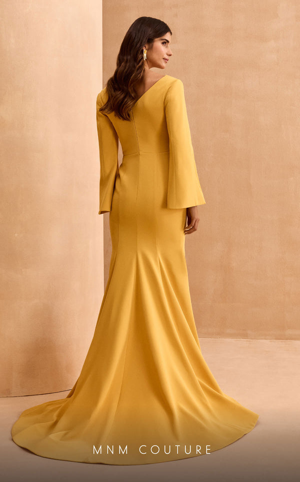 MNM Couture V02044 trumpet gown with cloak sleeves and crystal beads. | Couture Shop LA