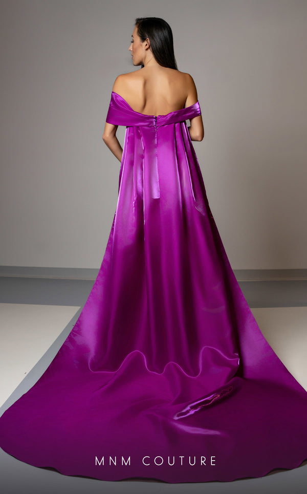 Exclusive MNM Couture V07387 off-shoulder column gown with attachable skirt. | Couture Shop LA