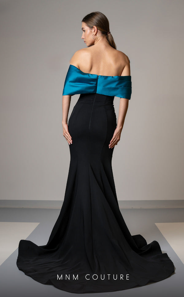 Luxury MNM Couture V07388 cap sleeve mermaid gown with rhinestone detailing. | Couture Shop LA