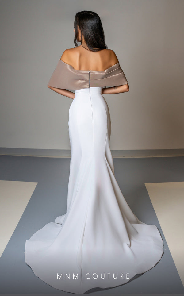 Luxury MNM Couture V07388 cap sleeve mermaid gown with rhinestone detailing. | Couture Shop LA