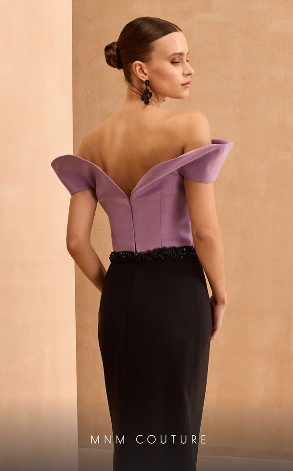 MNM Couture V07428 off-shoulder gown with bead and crystal details. | Couture Shop LA