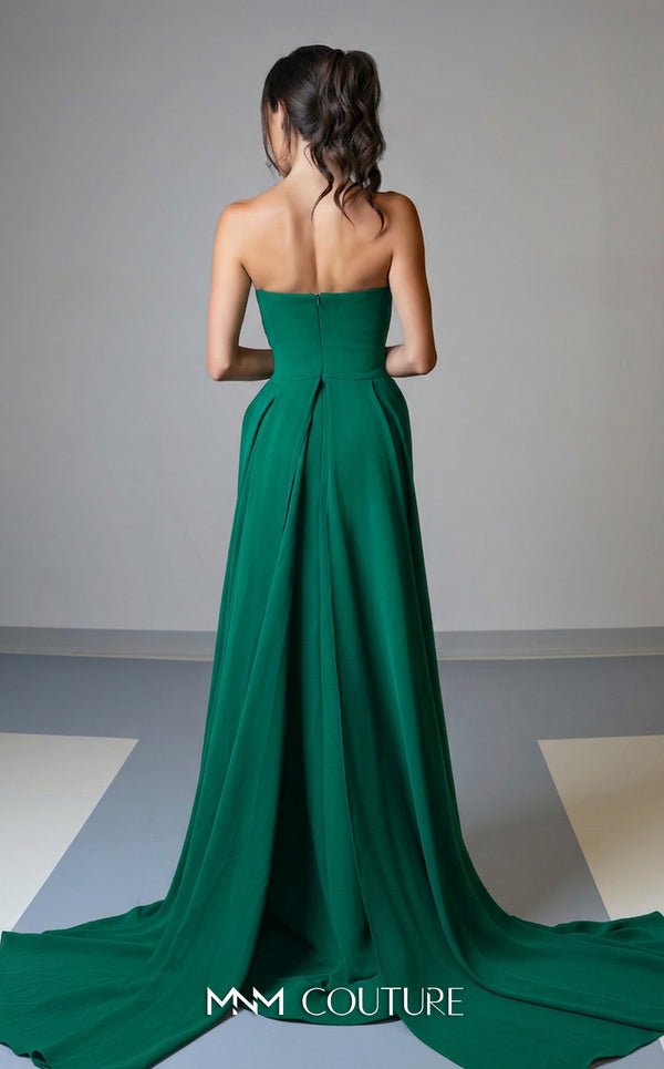 Luxury MNM Couture V07539 asymmetrical embroidered gown with capes. | Couture Shop LA