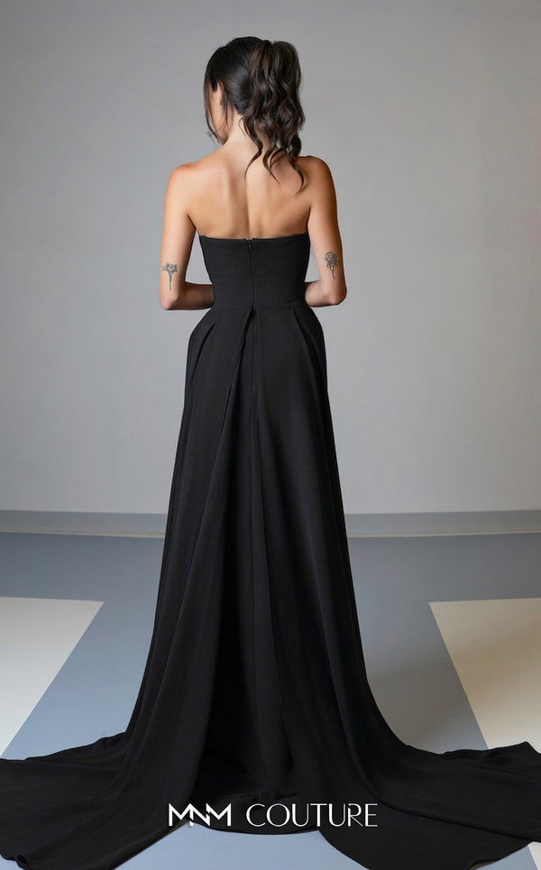 Luxury MNM Couture V07539 asymmetrical embroidered gown with capes. | Couture Shop LA