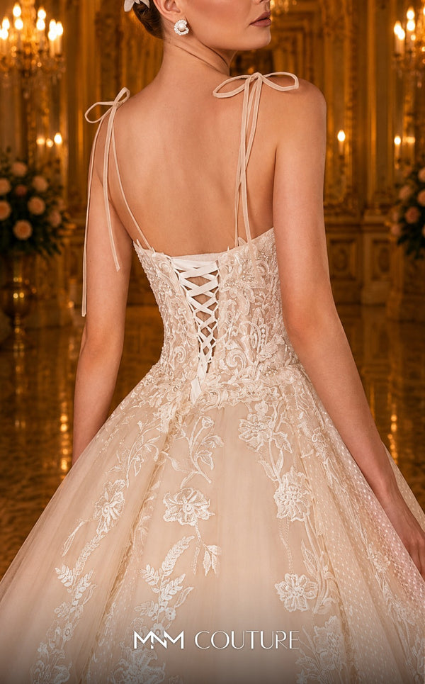 MNM Couture W2103 princess ball gown with tulle, lace appliques, and beaded accents. | Couture Shop LA