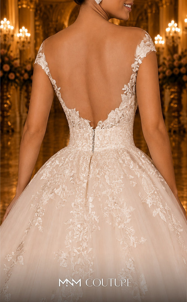 MNM Couture W2110 drop-shoulder princess gown with lace and bead embellishments. | Couture Shop LA