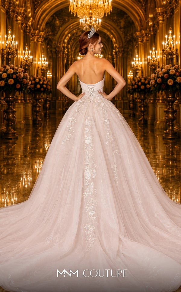 MNM Couture W2115 sweetheart corset princess gown with tulle and lace details. | Couture Shop LA