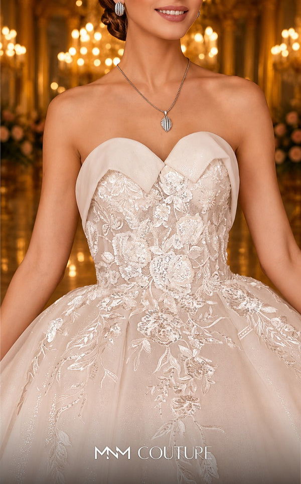 MNM Couture W2115 sweetheart corset princess gown with tulle and lace details. | Couture Shop LA